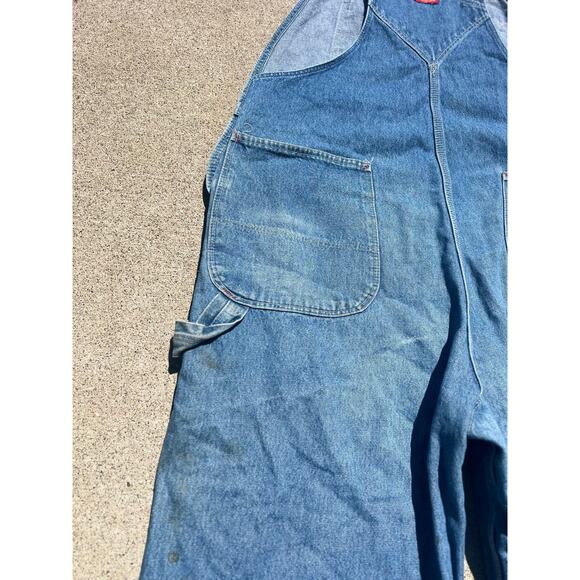Vintage Dickies Overalls Men Size 42x32 Blue Distressed Cotton Denim Button Fly - Picture 12 of 13
